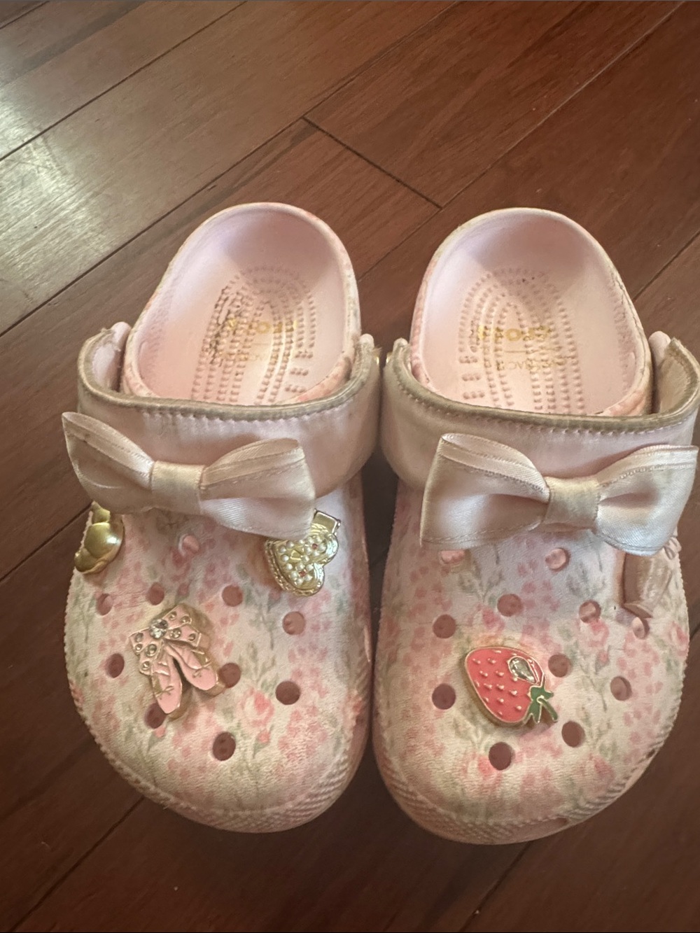 LoveShackFancy Light Pink Floral Bow Clog Sandals for Kids